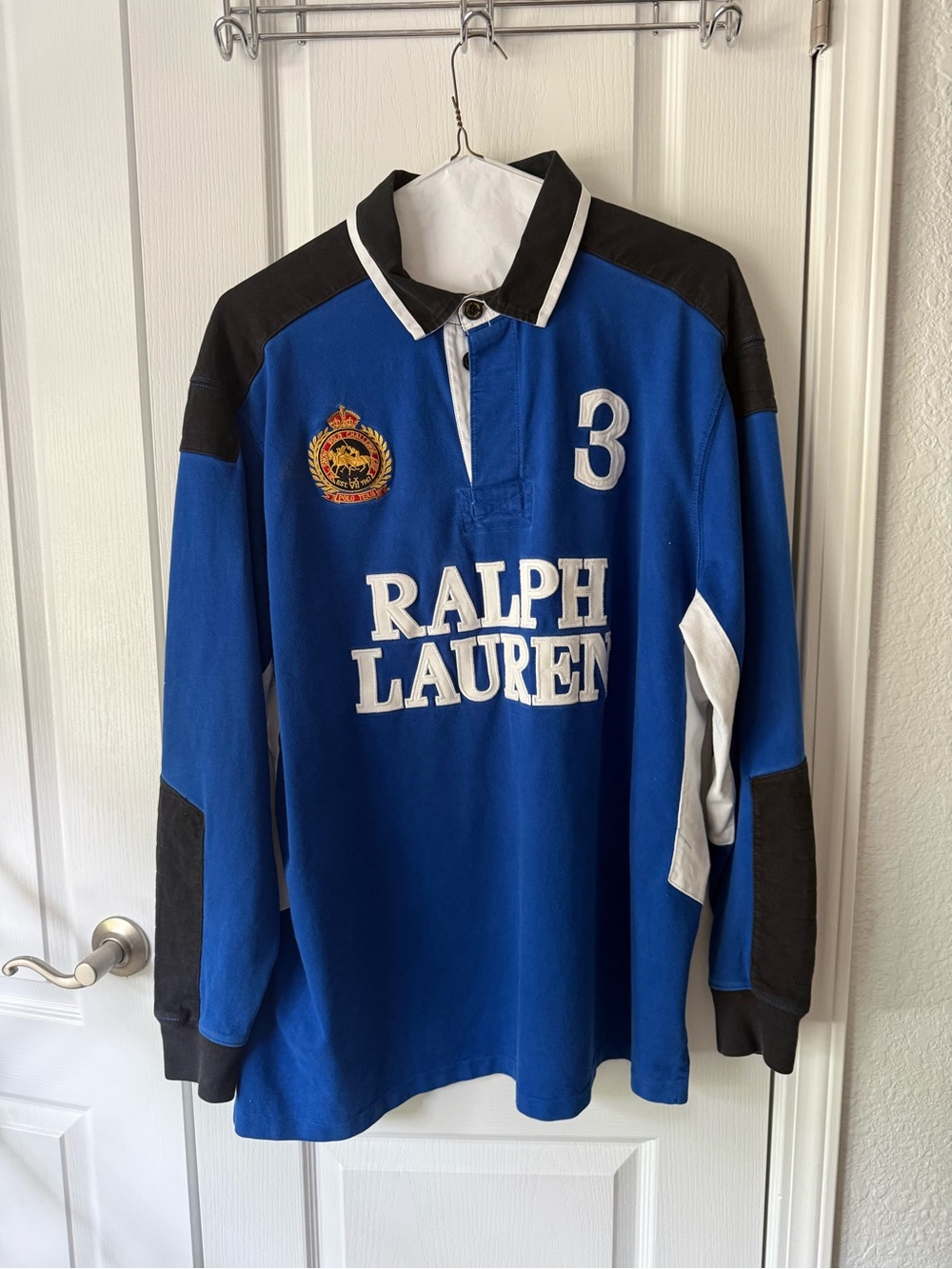 Polo Ralph Lauren Rugby Shirt Men 2XLT Blue Spellout Big Pony Long Sleeve